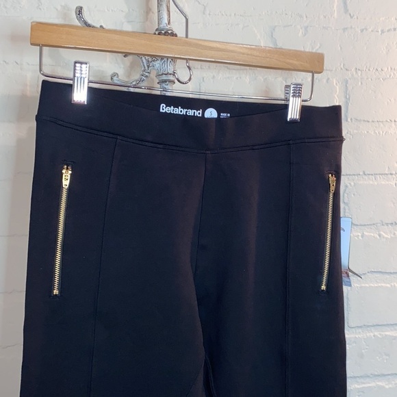 Betabrand black pants riding style gold zippers‎ snap ankle small Long NEW - Picture 3 of 8